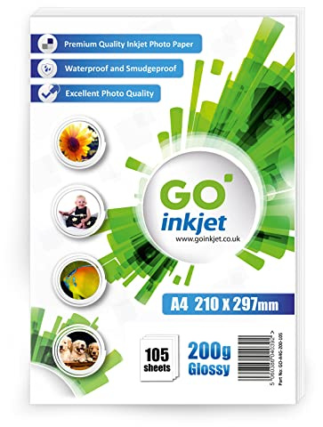 Go Inkjet Glossy A4 Photo Paper 100 Sheets, 200 GSM for HP, Canon, Epson and Inkjet Printers to Print Photographs and Brochures