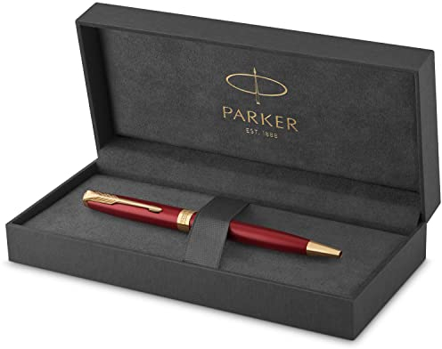 Parker Sonnet Kugelschreiber | Rote Lackierung mit Goldzierteilen | Mittlere Spitze | schwarze Tinte | Geschenkbox