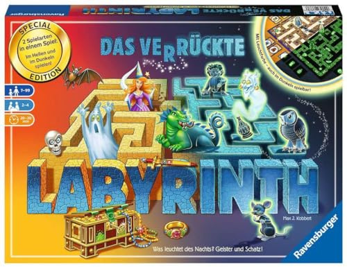 Ravensburger 26687 - Labyrinth Glow in The Dark - Familienklassiker mit Leuchtfarbe, Spiel für Kinder und Familien ab 7 Jahren - Gesellschaftspiel geeignet für 2-4 Spieler - Schätze suchen