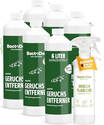 Bactodes - Neutralizzatore Speciale di odori concentrato da 6 Litri con boccetta Spray - Detergente Enzimatico Universale con Effetto bio-microbico - Rimuove efficacemente Tutti Gli odori sgradevoli