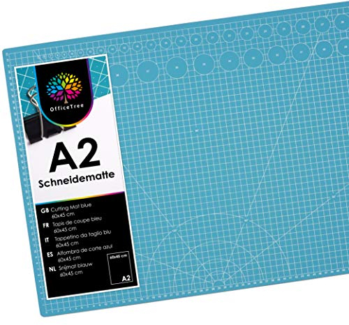 OfficeTree Schneidematte A2 - Blau - mit beidseitigen Rastern und Markierungen - Bastelunterlage 60x45 als Nähen Zubehör - Auch als Schneideunterlage und Malunterlage
