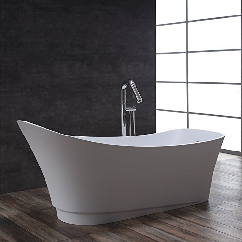 StoneArt Freistehende Badewanne aus Mineralguss Design Gussmarmor Standbadewanne moderne Wanne freistehend inkl. Ablaufgarnitur BS-527 180x75 weiß matt