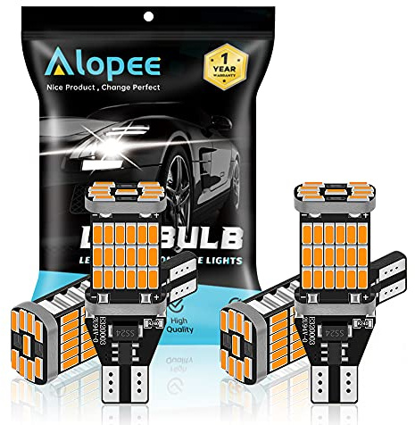 Alopee 4Pcs W16W 921 912 T15 Amber/Yellow LED Backup Light Bulbs Extremely Bright Non-Polarity Canbus Error Free AK-4014 45pcs Chipsets Bulbs For Side Marker Light (12V-18V)