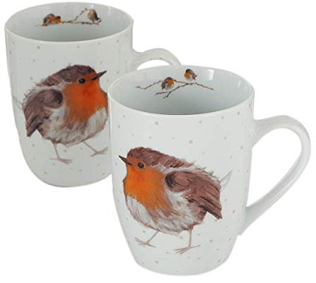 3 Stk Kaffeetassen 330ml ROTKELCHEN Robin Tassen Porzellan b332 Glühweintassen Kaffeebecher Tasse Waldtiere Vögel Jumbobecher Vintage