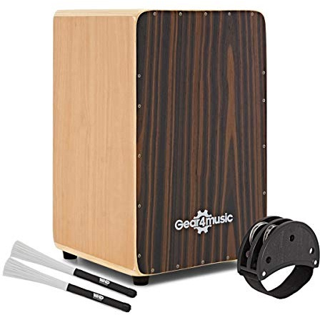 Cajon von Gear4music, Ebenholz, mit Tasche und Zubehör | Leichtes kompaktes Cajon ideal für Straßenmusik, Rücken und Seiten aus Buche für kräftige Klänge, verstellbare Innensaiten