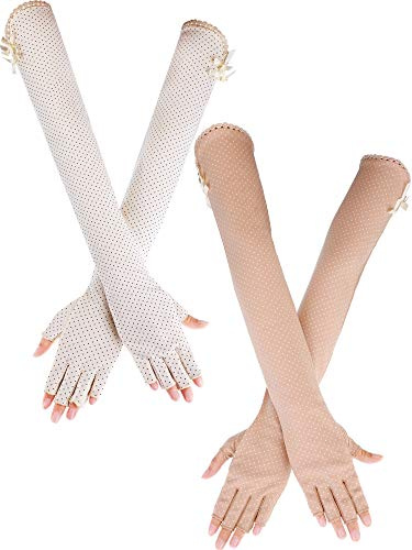 Chuangdi 2 Pairs Women UV Sun Protection Driving Gloves Touchscreen Arm Sun Block Gloves for Outdoor Sports Summer Supplies