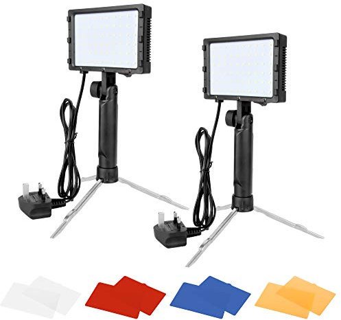 EMART Video Light 2 Pack, Portable 60 LED 5500K Continuous Photography Lighting Kit for Table Top Photo Studio Lamp with Color Filters