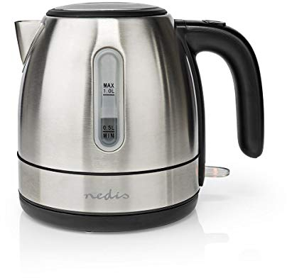 Nedis KAWK300EAL Bouilloire électrique - Design élégant en acier inoxydable - Capacité de 1 l, filtre anti-calcaire, socle tournant sans fil à 360° et protection contre la marche à sec - Aluminium