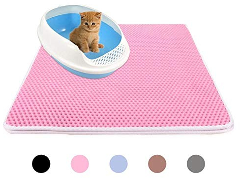 PENVEAT Wasserdichtes Haustier Katzenstreu Double Layer Trapping Hund Katzenstreu Matte Kätzchen Toilettenmatten Füttern rutschfeste Katzenstreu Boden Pad, Rosa, 55x75cm, USA