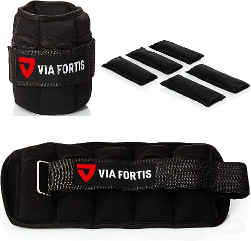 VIA FORTIS verstellbare Gewichtsmanschetten für Beine und Arme [2er Set] - Individuell einstellbare Ankle Weights (0,32kg bis 1.6kg) Inklusive 5 Gewichtssäcke