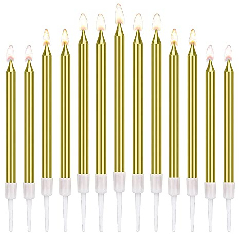 50 Stück, Geburtstagskerzen mit Kerzenhalter, zum Dekorieren von Kuchen, Gold Happy Birthday Kuchenkerzen