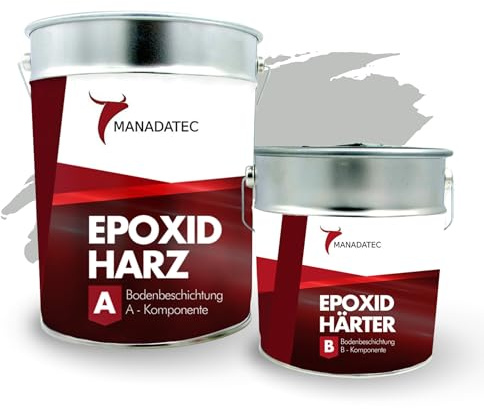 MANADATEC 2k Epoxidharz Bodenbeschichtung 2,5kg I RAL 7035 Lichtgrau I Abriebfest, lösemittelfrei, geruchsneutral I Garagenbodenbeschichtung I Epoxy Bodenbeschichtung Garage I Keller Epoxidharz Boden