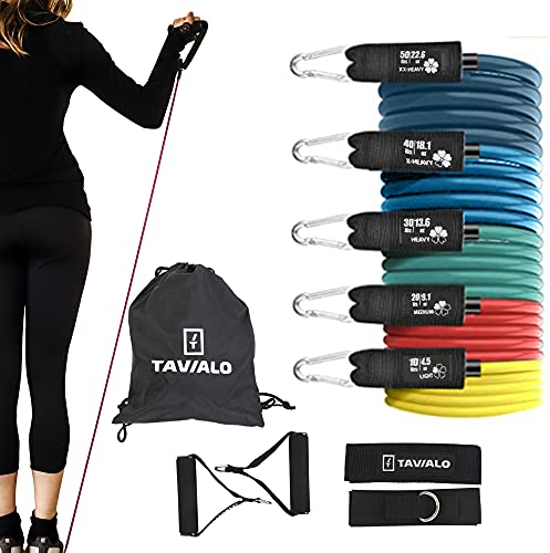 TAVIALO Widerstandsbänder mit Griff: Fitnessbänder 5er Set für Kraftraining und Muskelaufbau, Türankerbefestigung, Expander Resistance Bands/Fitnessgeräte für zuhause
