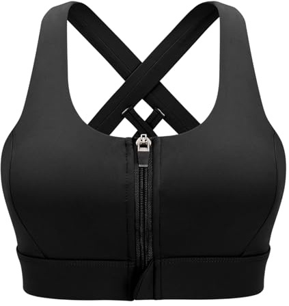 CLOUSPO Sport BH Damen Vorderverschluss Gepolstert Yoga BH Starker Halt Nach der Operation tragbarer Bra ohne Bügel für Laufen Jogging Fitness Yoga(Schwarz, M)