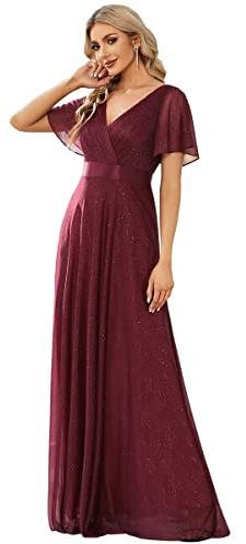 Ever-Pretty Women's Sparkling Ruffles Sleeve Deep V-Neck Empire Waist A-Line Bridesmaid Dress EE50159
