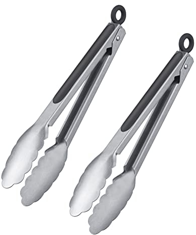 Westmark 2 Grill-/Servierzangen, Mit Edelstahllaffen und gummierten Griffen, Länge: 27,5 cm, Rostfreier Edelstahl/Kunststoff, Classic Spezial Midi, Silber/Schwarz, 162422E3