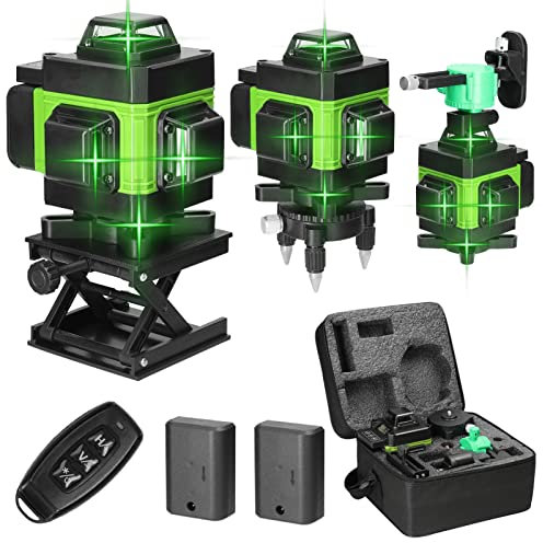 Self-Leveling Laser Level 4D 16 Lines Laser Level Green with 2 Batteries Rechargeable+Rotation Base and Bracket Mounted+Remote Control and Carrying Case,Laser Tool for Tile Design Indoor Outdoor