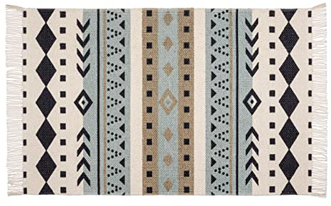 WENKO Badematte Mod. Bere, Badematte aus recycelter Baumwolle mit trendigem Ethno-Muster in Jacquard-Qualität, Rutschhemmende Unterseite und waschbar bis 30°C, aus 100% Baumwolle, (B x T): 50 x 80 cm