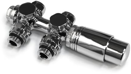 WITEN&NOCK Multiblock Set für Heizkörper Mittelanschluss Armatur Nabenabstand 50 mm Thermotstat Hahnblock Thermostatventil für Heizkörper Heizungszubehör(Chrom)