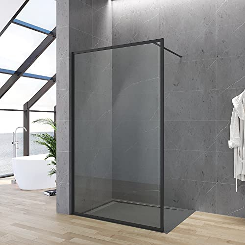 Walkin Dusche Duschabtrennung schwarz matt Vollrahmen 100 x 203 cm Begehbare Duschwand Glas bodengleich Glasduschwand Glastrennwand barrierefrei Sicherheitsglas 8 mm Lotus-Effekt NANO Beschichtung