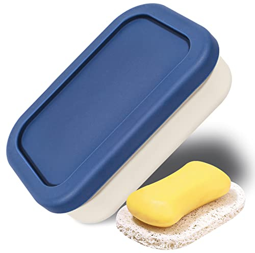 Kamehame Seifendose Reise Wasserdicht Silikon 14,8 x 9,8 x 4,5 cm Seifenbox Reise mit Deckel mit Luffa Seifenablage für Alle Gängigen Größen