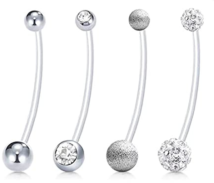 SULIUDAJI 4 stk Schwangerschaft Bauchnabelpiercing Nabel Ringe Acryl Flexible Stab Bauchnabel Piercing