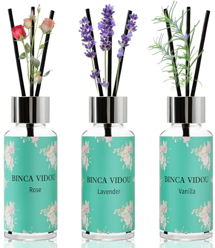 Binca Vidou Reed Diffuser Set,Natural Scent Oil Diffusers with Sticks for Home Office Bathroom Aromatherapy Decor(Lavender Rose Vanilla,35ml)
