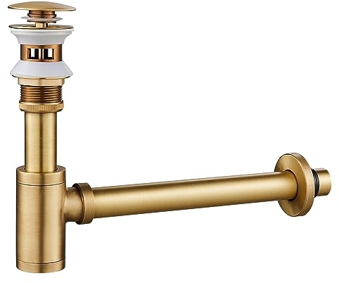 Siphon Universal für Waschbecken & Waschtisch 1 1/4 x 32 mm, KEOKBON Syphon & Pop up Ventil Ablaufgarnitur mit Überlauf Abfluss Geruchsverschluss Reinigungsöffnung passgenau Röhrensiphon, Antike