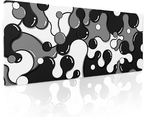 aportt Tappetino per mouse XL, motivo geometrico, giapponese, nero, bianco, grigio, 80 x 30 cm, base in gomma antiscivolo, bordo cucito, grande tappetino per mouse per scrivania, gaming, laptop