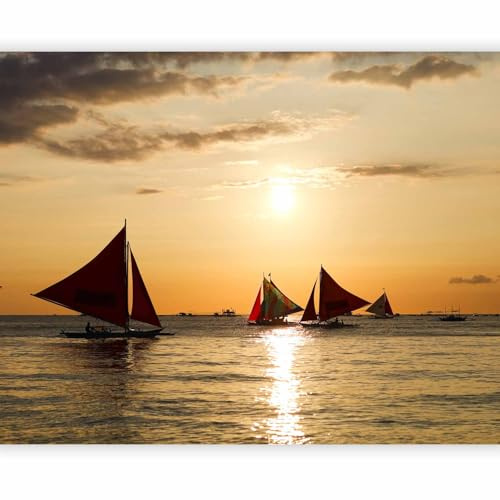 artgeist Wall Mural Sea Sailboats 116x91 in - Peel and Stick Self-Adhesive Wallpaper Removable Large Sticker Foil Wall Decor Print Picture Design Sail Boats Ocean Sun Nature Landscape 100403-122