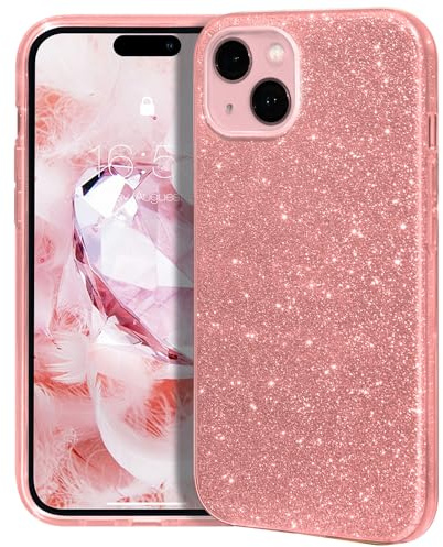 MATEPROX Custodia per iPhone 15 Cover Glitter Sparkle Lucida Cristallo Bling Carino Sottile Protettiva Cover per iPhone 15 6,1'' 2023-Rosa
