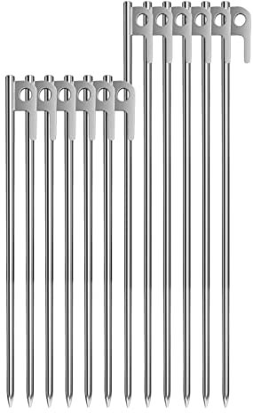 Campingheringe, Zeltheringe, robuste Zeltheringe aus Edelstahl, robuste Zelthaken aus Metall, mit robuster Tragetasche, für Outdoor-Wanderungen, Strandcamping (30 cm, 6 Stück + 40 cm, 6 Stück, 3