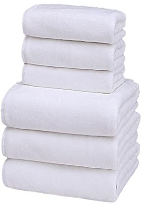 CULPRT 6Pcs/Set Schwarzweißes Baumwollbadetuch Set Dicke Gesichtsschiebetücher Für Heimatbad Hotel Erwachsene Kindertuch Handtuch/Weiß/3Stück 34 * 72-3Stück 70 * 140