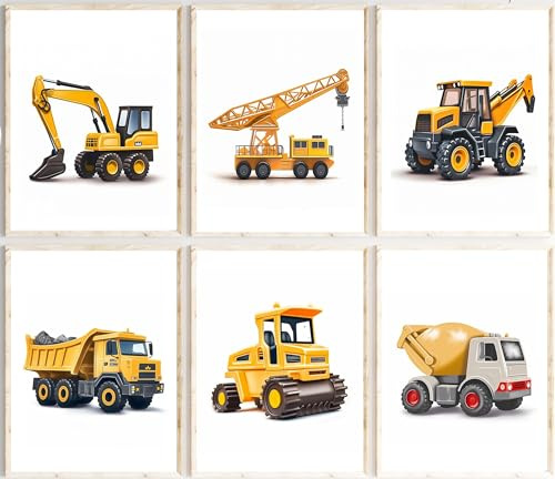 Generisch Dreamy Doodles®, Baufahrzeuge, Auf der Baustelle, 6er Poster-Set, Hochwertiger A4-Druck, Wandbilder für Kinderzimmer, Babyzimmer Deko, ohne Rahmen