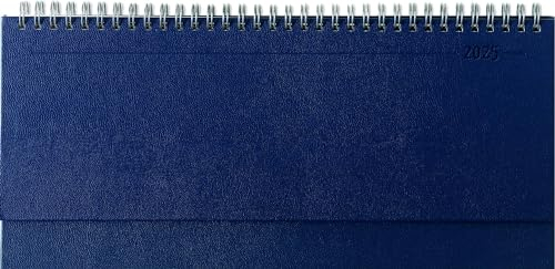 Zettler - Tisch-Querkalender Balacron 2025 blau, 29,7x10,5cm, Bürokalender mit 112 Seiten, Monatsübersicht, Notizteil, Mondphasen, Jahresübersicht, Ringbindung und internationales Kalendarium