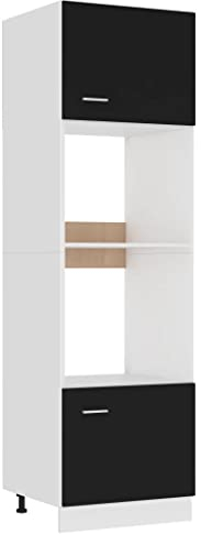 DIGBYS Meuble micro-ondes en bois noir 60 x 57 x 207 cm