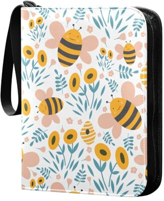 Bees Leaves Sammelkartenalbum 4 Taschen Kartenordner 50 Seiten 400 Karten PU Reißverschluss Kartenbinder Aufbewahrungshalter für Sportspielkarte