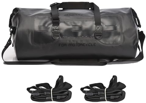 AFISHTOUR 40L wasserdichte Motorrad-Duffelbag – Motorrad-Gepäcktasche für den Rücksitz mit Befestigungsgurten – Rollverschluss-Drybag für Kajak, Rafting, Bootfahren, Camping, Reisen, Strand (Schwarz)