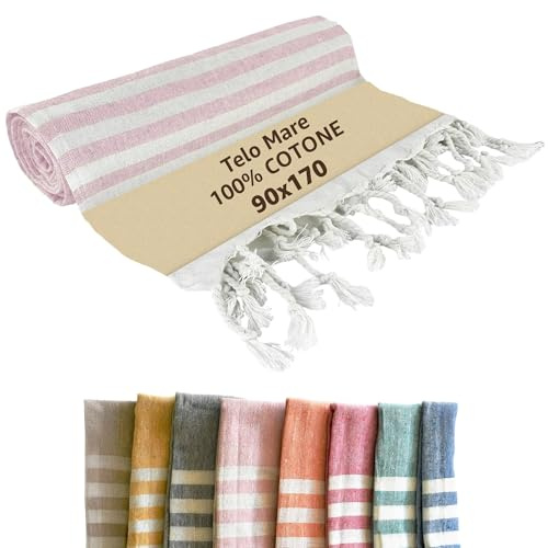 SONIT - Telo Mare Rosa in Cotone Leggero 90x170 cm, Asciugamano Mare Antisabbia Morbido e Assorbente, Telo Salvaspazio e Ultra Leggero, Ideale per Piscina, Viaggio e Pic Nic, Unisex