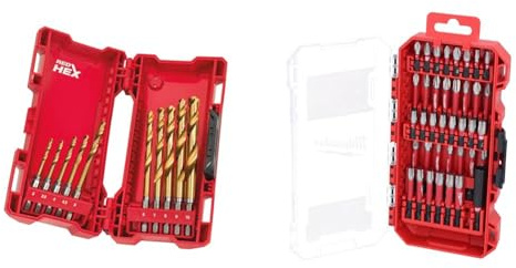 Milwaukee 48894759 Hss-G 10PC Titanium Red Hex Drill Bits & 4932492009 Shockwave Bit Set 38-teilig Neue Box, Variety Pack