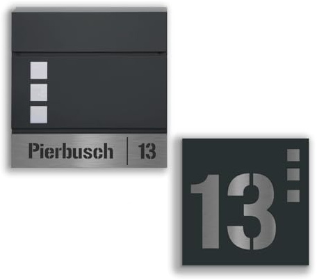 Jung Edelstahl Design Briefkasten - Hausnummer Set Köln anthrazit RAL 7016 - Individuell personalisierbar