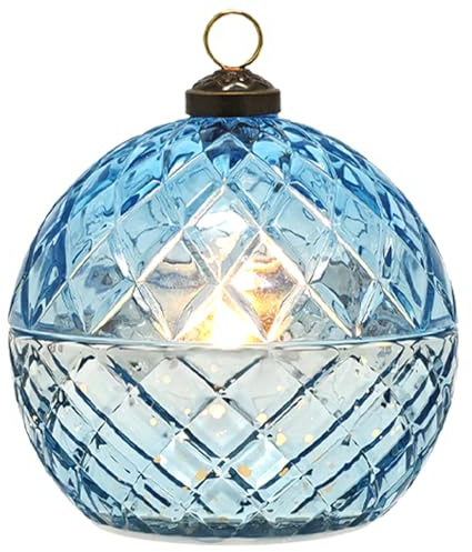 WNP Glass Flameless LED Candles Decorative Light Birthday Gift for Her,Battery Operated Flickering Electric LED Ball Candles,Jar Candle for Home with Glass Cover Gifts for Mom,Sister,Women(Blue)