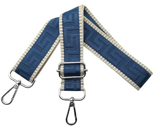 Axelrem för väska väskremmar för ombyte, justerbar väskrem bred 3,8 cm med silver karbinhake – fickband axelrem bärrem för handväskor dam, kaki/blå, K39