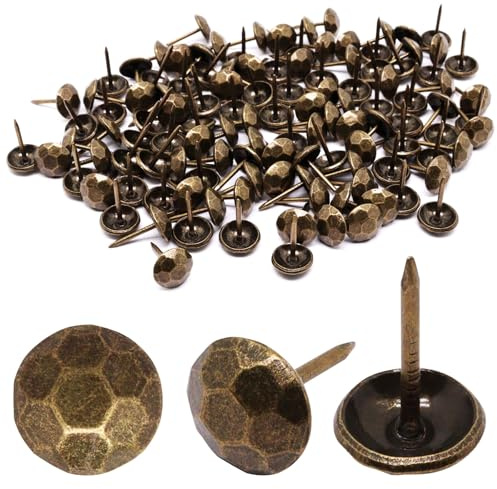 YuGtcen Upholstery Tacks, Decorative Nails Thumb Tacks Small Metal Upholstery Nails for Wood Upholstery Pins Vintage Furniture Tacks Unique (11x17mm, Bronze, 120pcs)