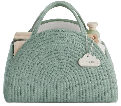Goxeon Baby Windel Caddy Veranstalter, Baumwollseil große Dusche Caddy für neugeborene Jungen und Mädchen, Geschenk für Baby-Dusche-Liste, neugeborenen Essentials Korb (Grün)