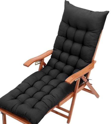 Dicke und langlebige Sonnenliege für Garten-Dampfgarer, Sonnenliege, schwarz, 180 x 45 cm, bequeme Liegeauflage für Innen- und Außenbereich, Terrassenmöbel