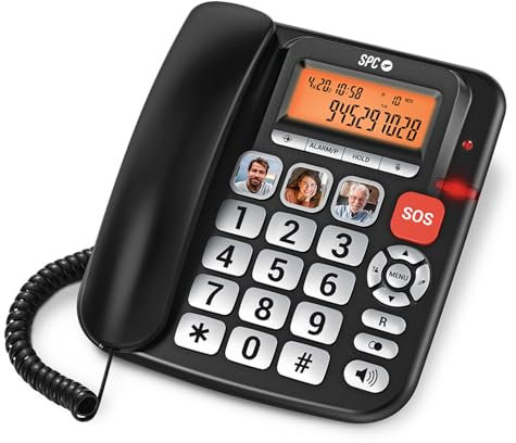SPC Comfort Volume Pro – Telefono fisso per anziani tasti grandi, suoneria forte e display illuminato | Volume amplificabile +20dB | Memoria diretta, SOS e compatibilità con apparecchi acustici – Nero