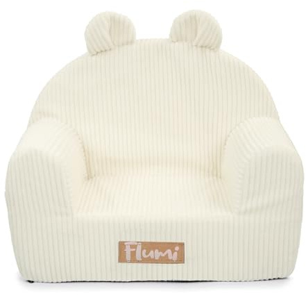 Flumi Personalisierte Kindersessel fur Jungen – Babysessel - Kindersitz fur Kinderzimmer Spielzimmer – Sessel mit Gravur Kindername (Cremefarbener Kord)