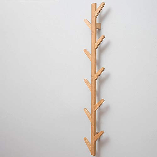 Bamboo Coat Rack Wall Mounted Tree with 6 Hooks for Hats Towels Clothes Handbags Entryway Hanger for Bedroom Bathroom Robe Rack Stand