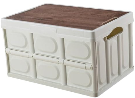 Happyyami Boîte De Rangement Pliable Multifonctionnelle Extérieure Couvercle En Plastique Blanc Moyen, Organisateur Pour Camping Et Voyage, Capacité Renforcée, Fond Solide Stable